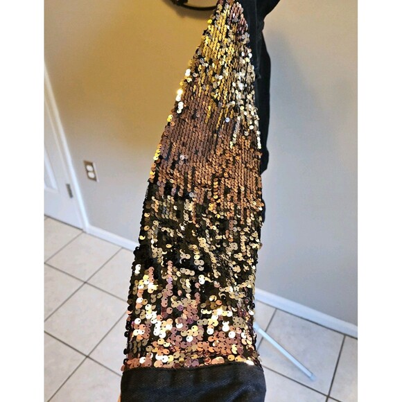 AKIRA Camila Sequin Sleeve Black Denim Jean Jacket Womens XL New NWT Bling - Picture 8 of 9